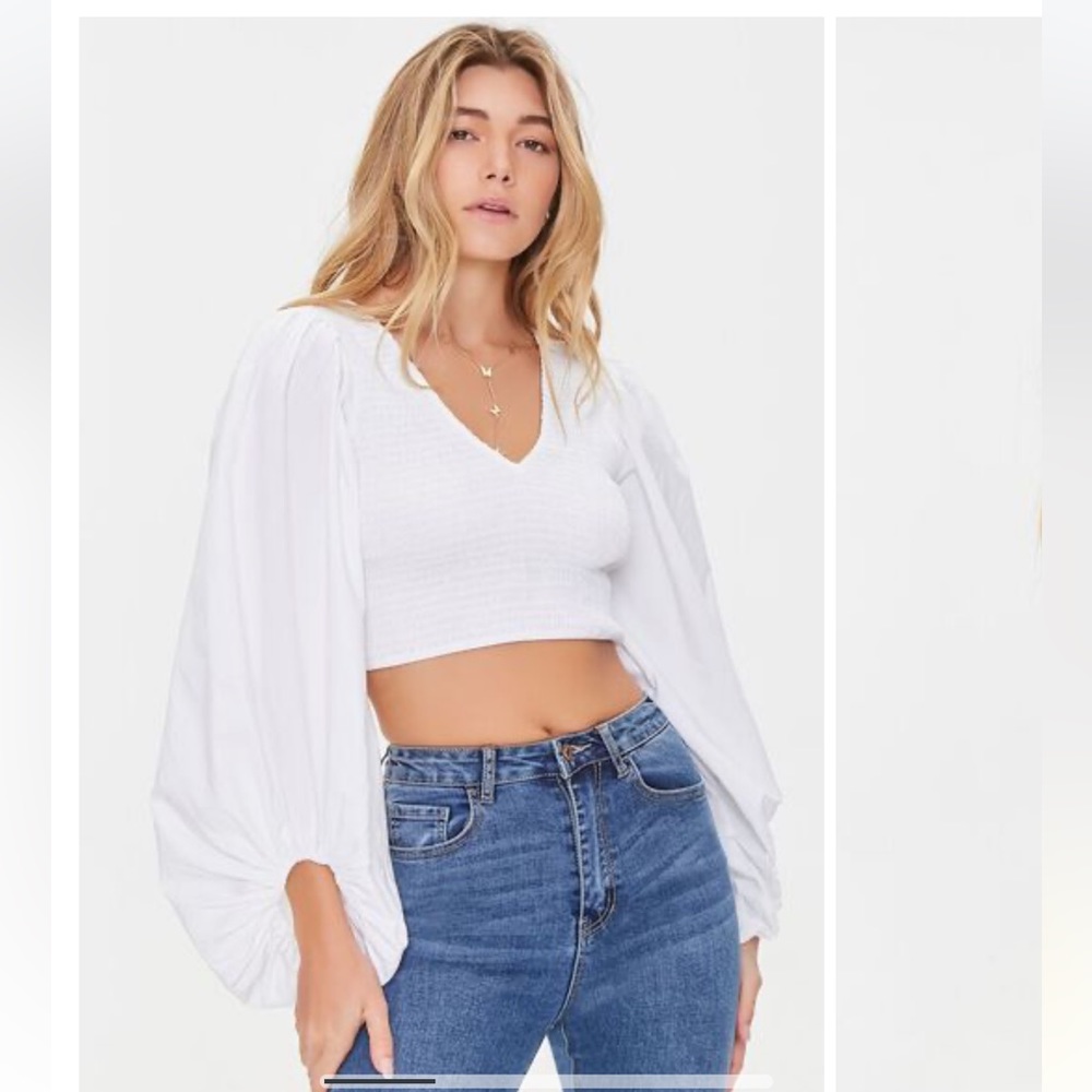 Balloon-Sleeve Crop Top